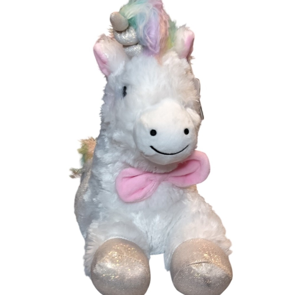 FAO Schwarz 16" Glow Brights Plush Unicorn Rainbow Mane Bow Lights Sounds NEW - Picture 3 of 9